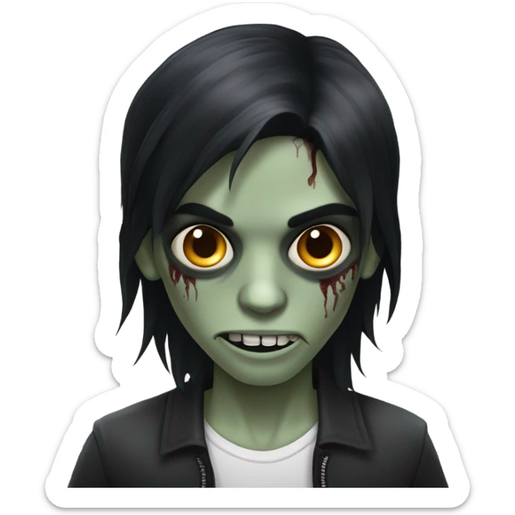 zombie boy with long black hair and dark brown eyes sticker