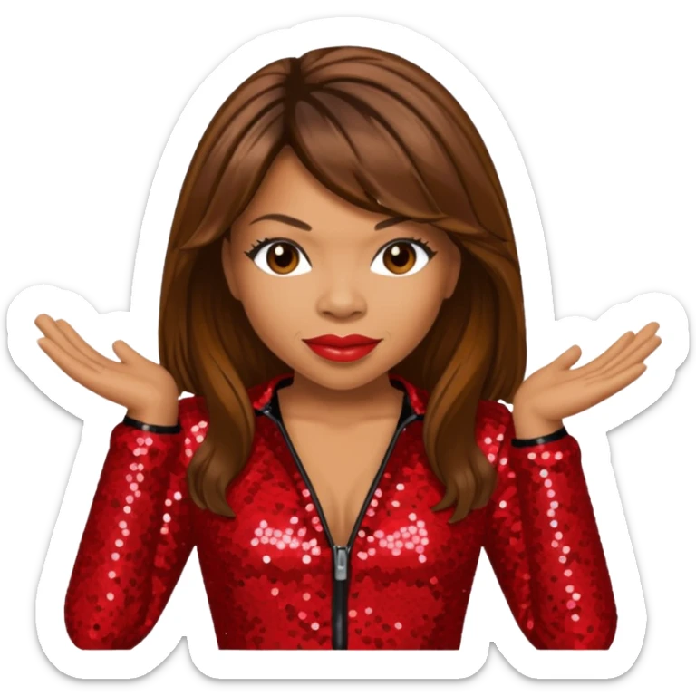 Tisha Campbell with long brown hair, red sequin outfit  sticker