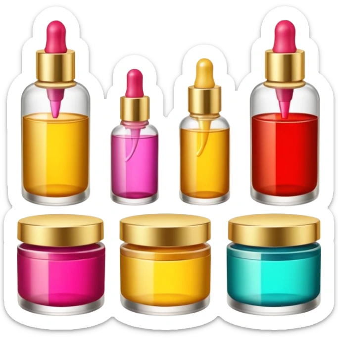 PVarios rodutos de beleza com tampa dos potes dourados e fundo transparente pra usar como figurinha sticker