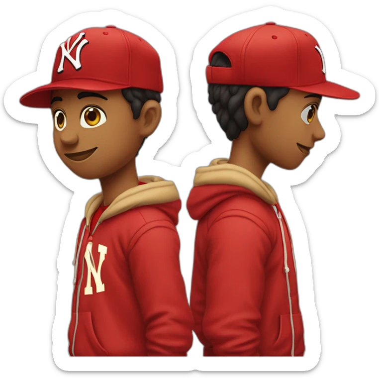 Morocho boy in red attire with a red NY cap red and Jordan Retro 4 red🌟. sticker