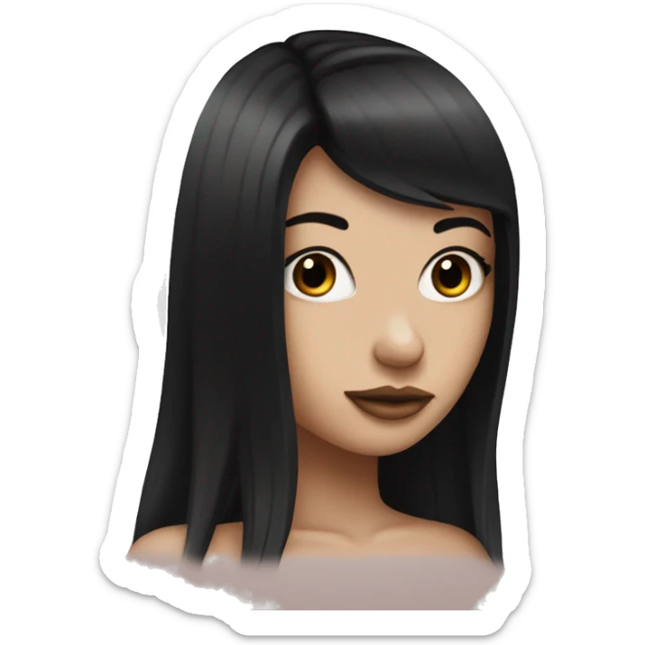 White girl with long black hair and throat tattoo sticker