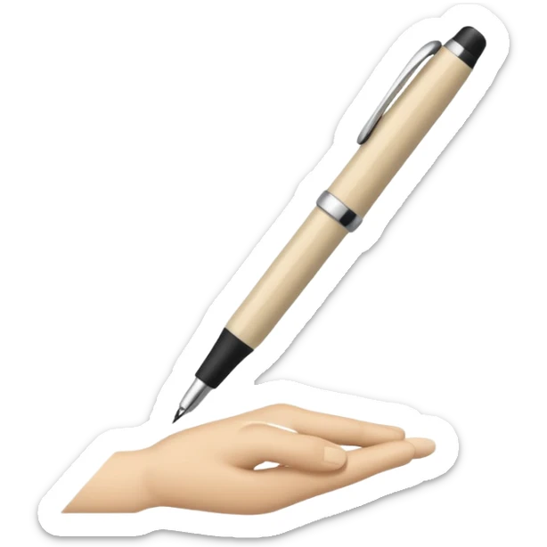 Symbol of a writing hand with a pen, minimalist design, beige color sticker