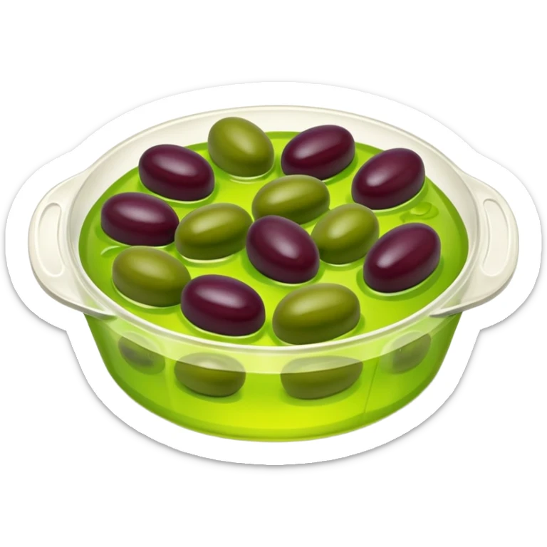 Gross vintage jello salad with olives in it in a jello mold sticker
