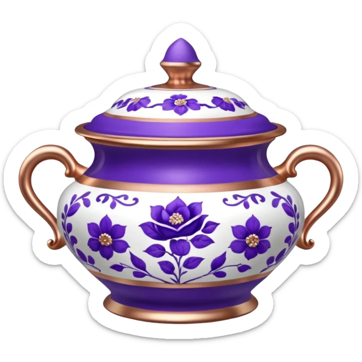  rose gold, and white realistic china pot with purple floral print sticker