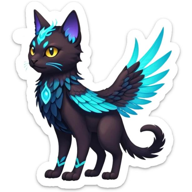 Black Dark Exotic Tropical Beaked Feathery Nocturnal Neon-glowing Abyssal Nightly Abyss-Cat-Gryphon-Fakémon Creature (full body) sticker
