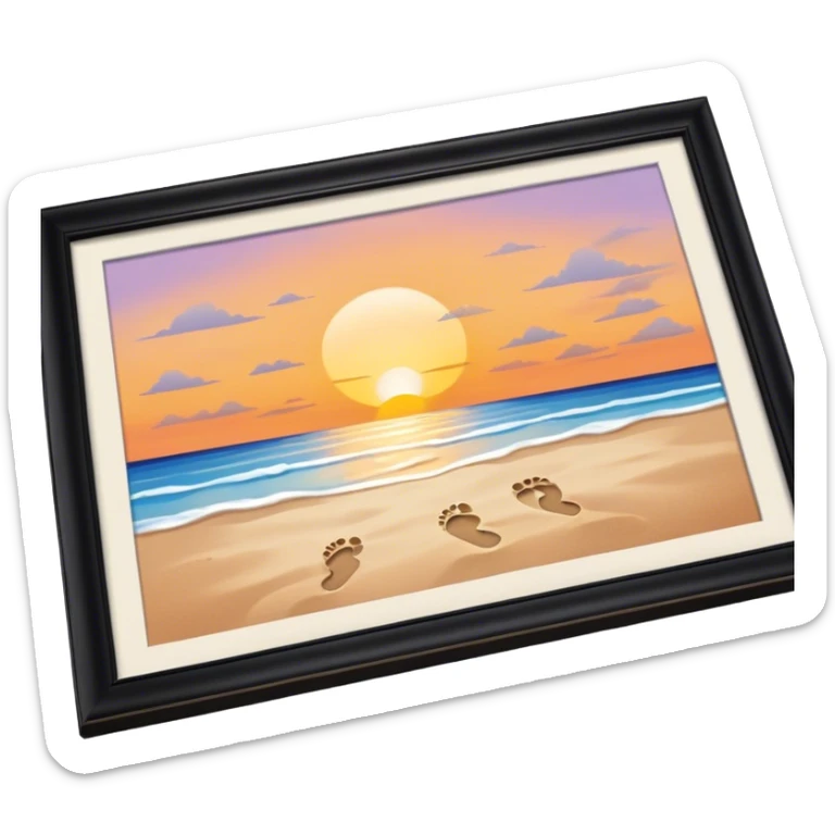 beach sunset. Two sets of footprints—one baby footsteps, the other larger childhood self and inner child sticker