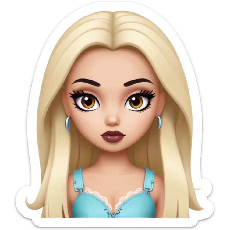 pretty bratz baddie, niqap, black eyeliner, medium white skin, dark brown  eyes sticker