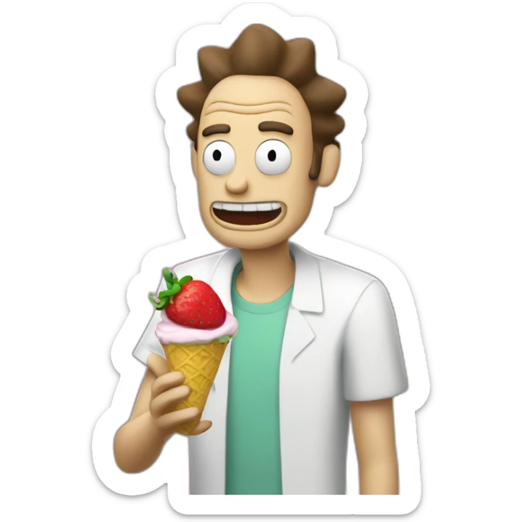 rick from rick and morty eating a strawberry lemon gelato sticker