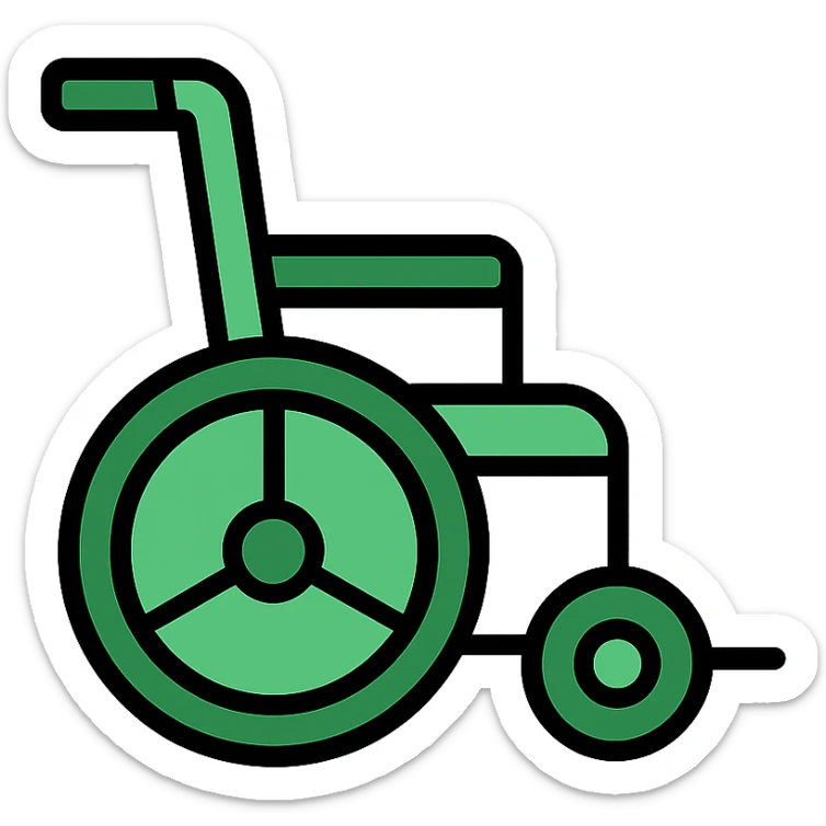 green wheelchair, clear and recognizable, minimal style, lineal color icon with black outlines sticker