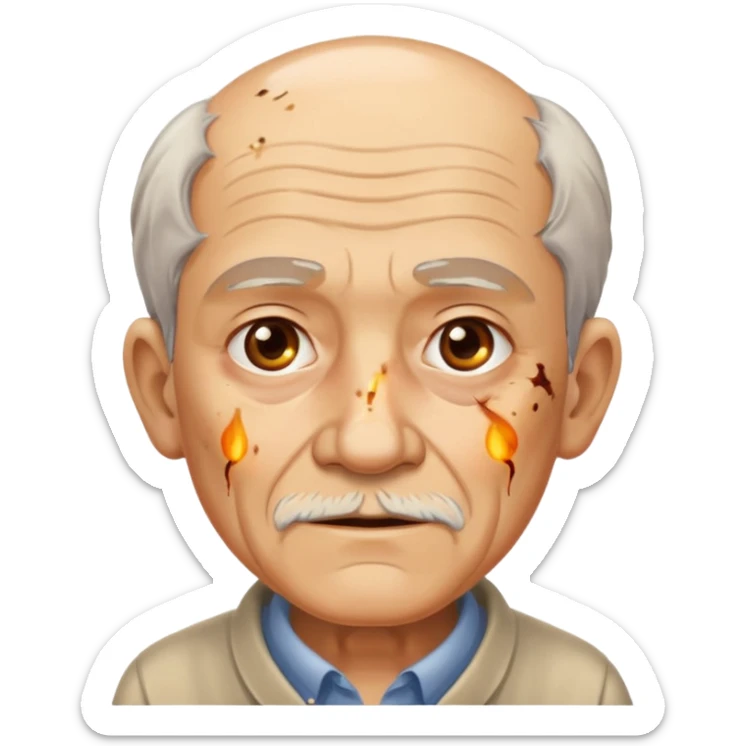 AN OLD MAN FULL OF BURNED MARKS BECAUSE OF COOKING OIL sticker