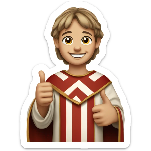 11th century european happy child with horizontal red stripes tunic making happy thumb up sticker