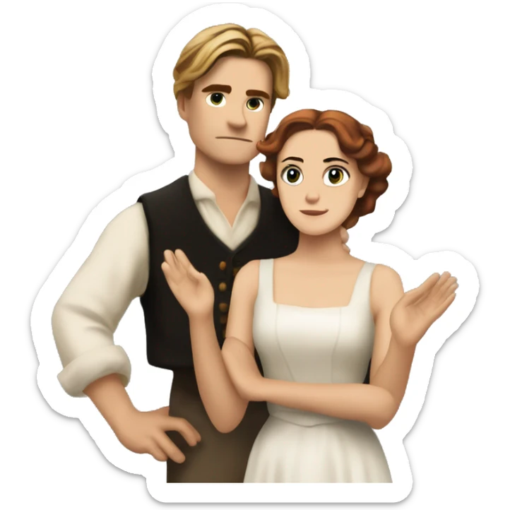 jack dawson and rose from titanic looking straight and stretches out her arms sticker