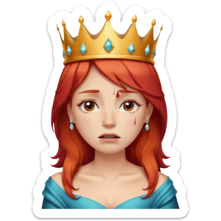 Beautiful lady crying can see shoulders red hair and crown on her head sticker