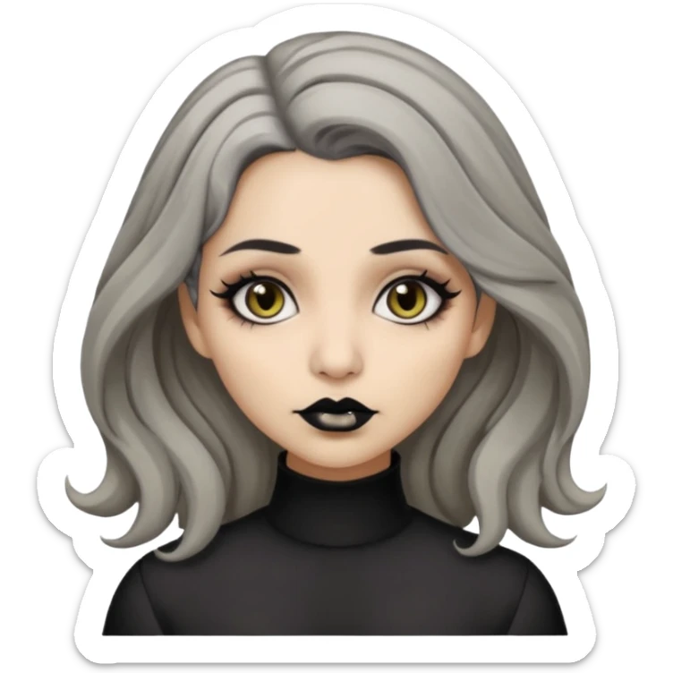  Beige olive skin  grey wavy hair black lips lightbrown eyes goth girl sticker