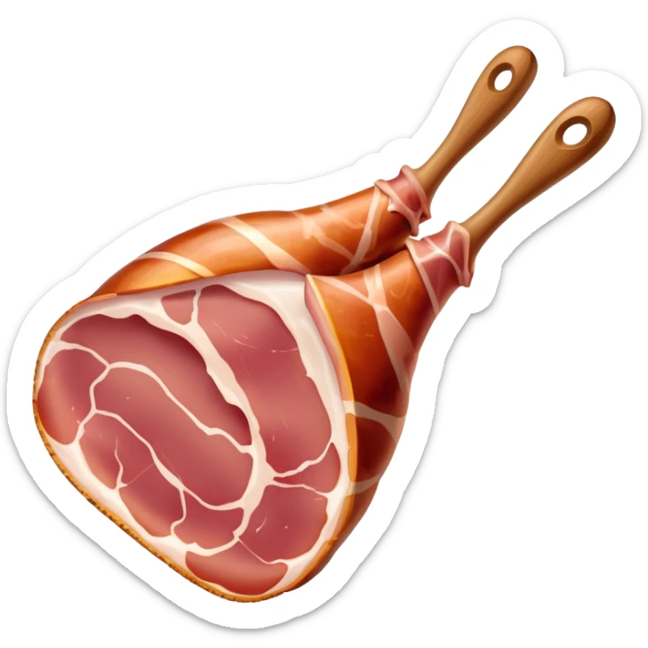 jamón-serrano-cinematic-realistic-jamón-serrano-dish-emoji,-depicted-as-a-prominent-leg-of-cured-ham-with-visible-marbling,-rendered-with-rich-textures-and-dynamic,-appetizing-lighting. sticker