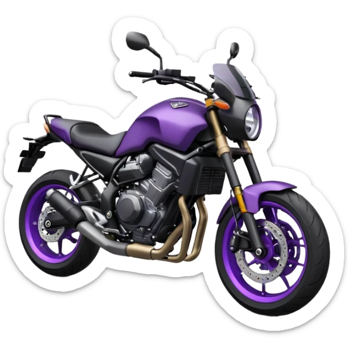 Créer un emoji copiable sur mon système iOS avec une moto mt07 noir mate / violet plus foncé que tu as et iridescent. le style de la mt07 doit être en roadster. sticker