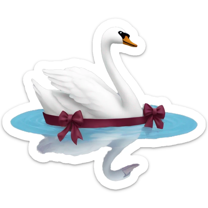 make a swan that is swimming on the water and has a burgundy bow around its neck sticker