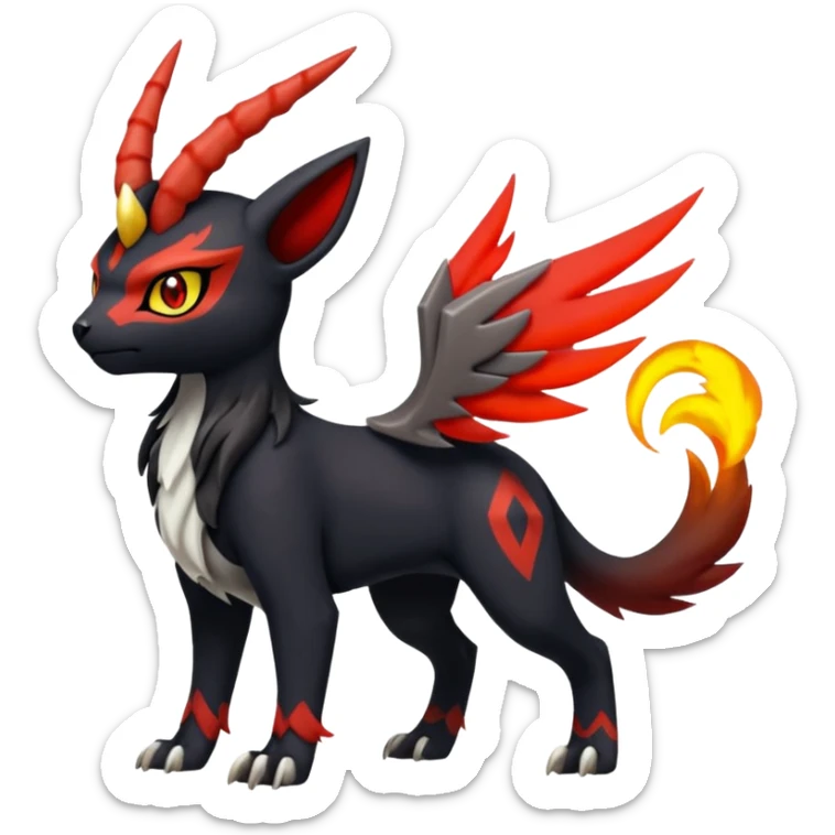 Handsome cool badass edgy Meloetta-Absol-Houndour-Litten-Guilmon-Giratina-Pokémon-Fakémon-fusion-hybrid-creature sticker
