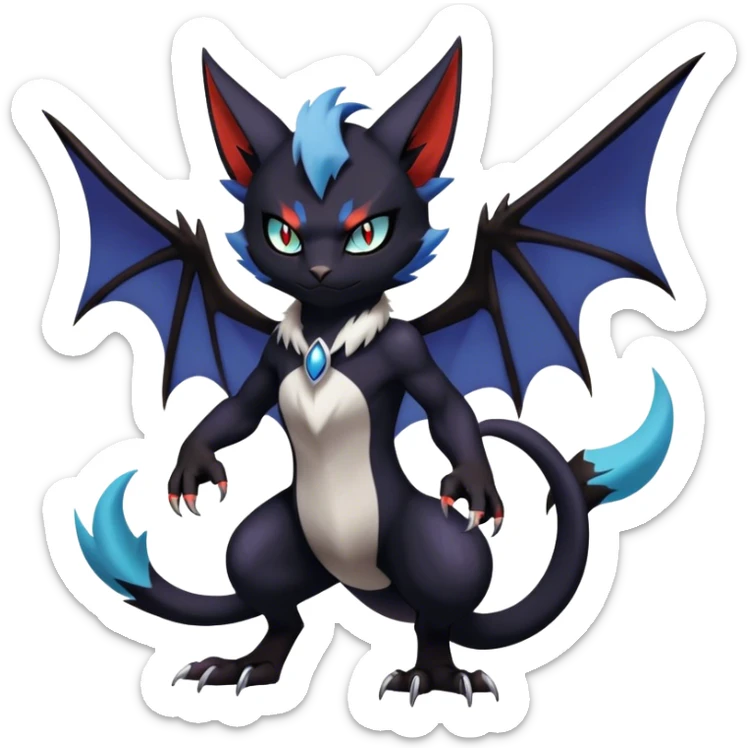 Edgy Cool Litten-Noivern-Noibat-Absol-Bat-Cat-Pokémon Full Body sticker