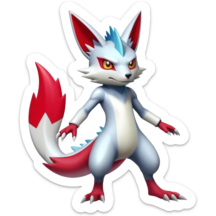  Cool Edgy Shiny Futuristic Ethereal Legendary Zangoose-Sneasel-Digimon-hybrid full body sticker