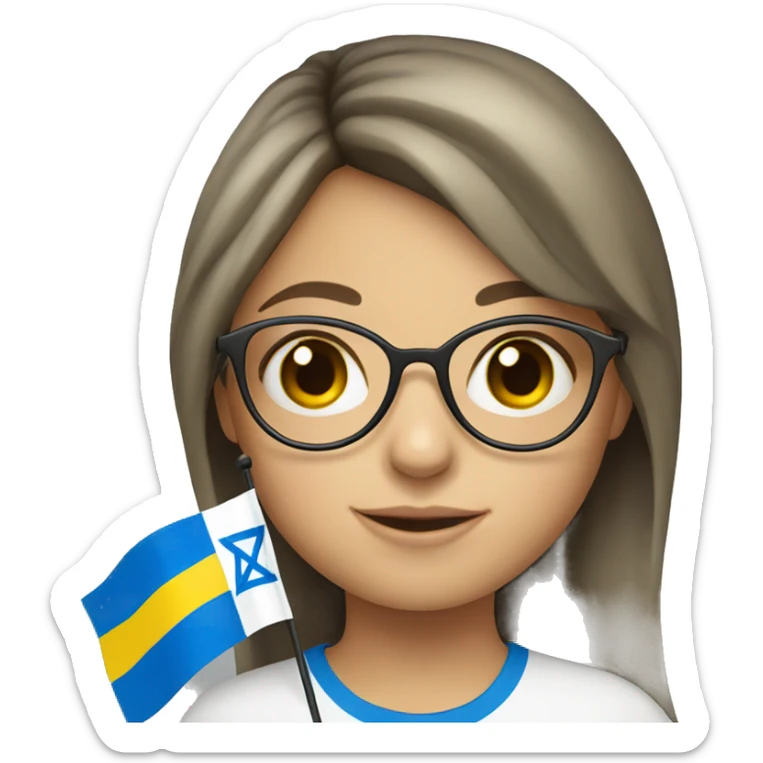 Ukrainian girl with glasses holding Israeli flag  sticker