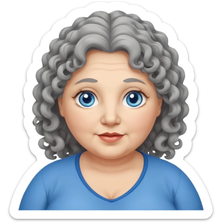  chubby 50 years olde woman with grey long curly hair and bleu eyes sticker