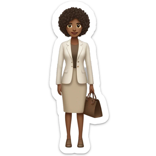Arquitecto mujer con piel blanca, cabello rizado café vestida con un traje sastre contemporáneo y moderno color beige y mocasines contemporáneos  sticker