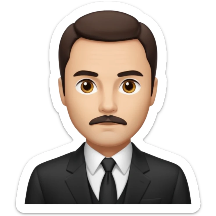 John Saxon with dark brown hair and short mustache, black suit, light tan skin sticker