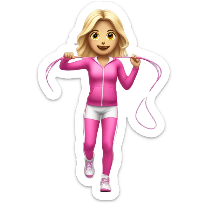 white gym girl in pink outfit with a skipping rope over her head sticker