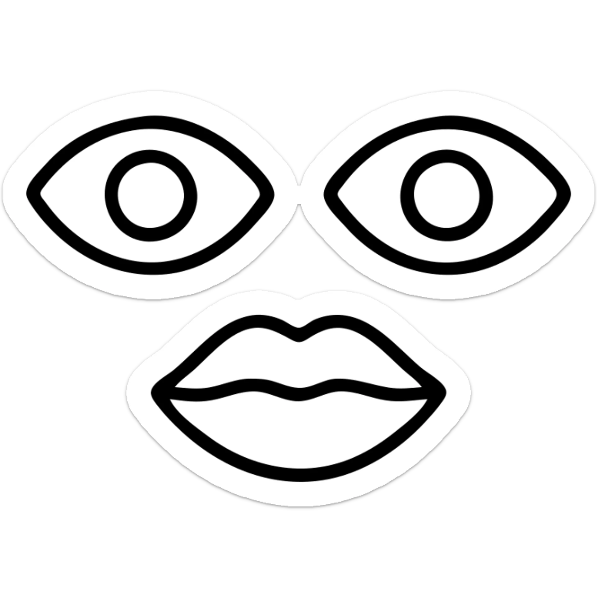 A symmetrical face with two large eyes and a pair of lips in the middle, arranged in a row (👁️👄👁️) sticker