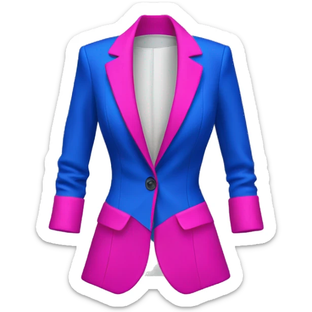 Realistic isolated long cobalt blue open fashion blazer jacket with hot pink Bustier underneath it. sticker