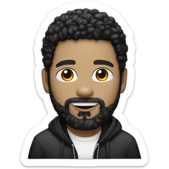 rapper-with hoop-white skin-black hair-beard-bichon dog-white-smile sticker