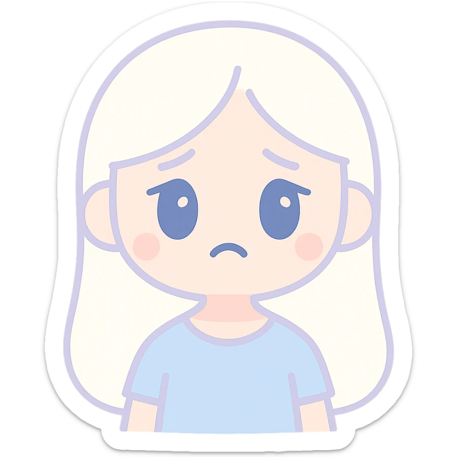 A girl with long white hair, blue eyes, sad and tired. sticker