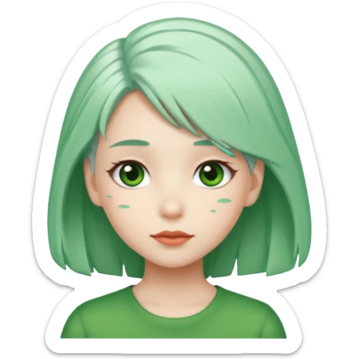 girl with green hair clip, white hair sticker