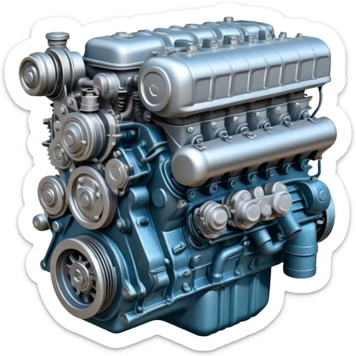 Detailed ZIL-130 V8 truck engine, Soviet automotive design, mechanical parts visible sticker