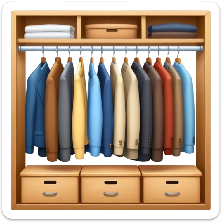 Cute closet or wardrobe with door ajar revealing organized professional clothing on hangers sticker