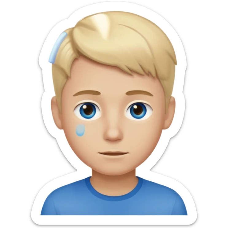 boy with blonde hair, blue eyes and brown shirt sticker