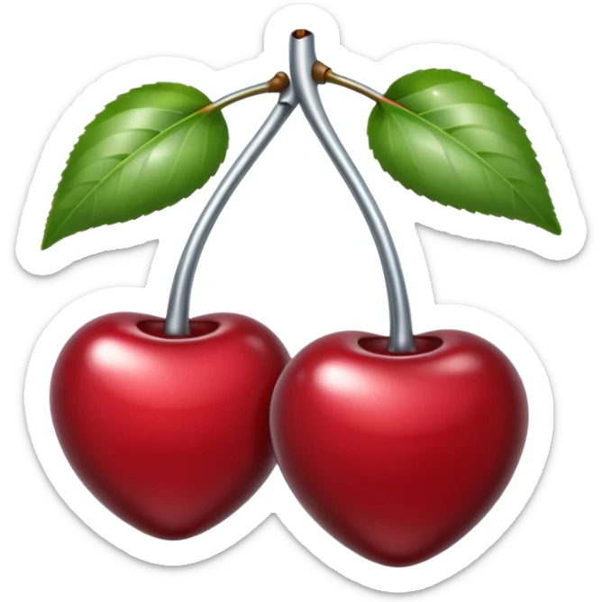 A pair of cherries emoji made of liquid silver chrome, smooth rounded shapes, glossy metallic surface, subtle sensual vibe, luxury sexy aesthetic, iOS emoji style, centered, clean white background sticker