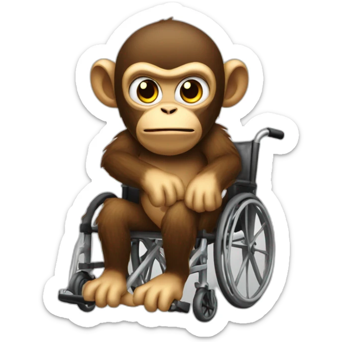 angry monke with small ferocious eyes cute rides golden wheelchair sticker