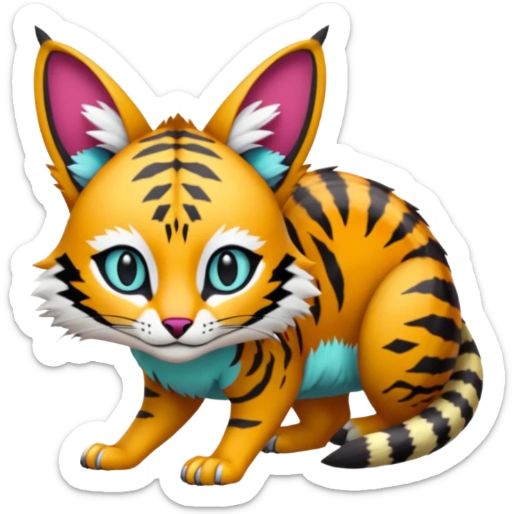 Colorful Bobcat-Tiger-Numbat-Serval-Genet-Pokémon-Digimon-Fakémon-fusion-hybrid-creature sticker