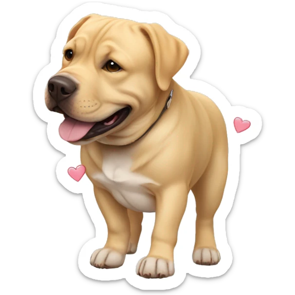 American bully and Golden Labrador retriever hug. Hearts are flying around them  sticker