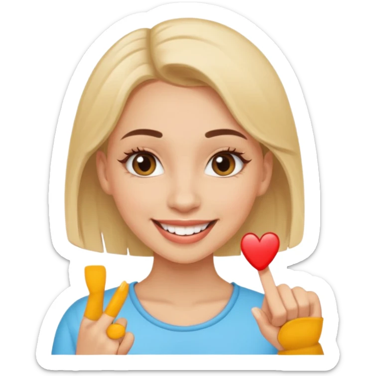 Emoji de una chica con el dedo sobre una esquina de los dientes sonriendo de forma coqueta   sticker