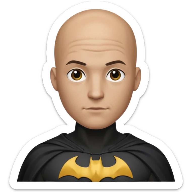 I Want a 25 years old man with no hair in a batman costume sticker