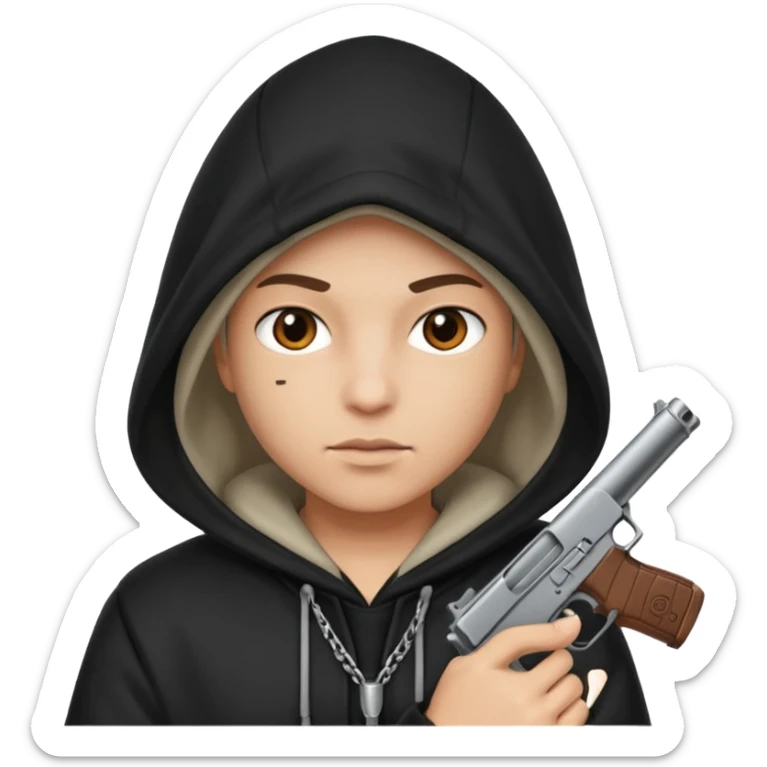 Una persona encapuchada con una pistola que no se ve a la cara sticker