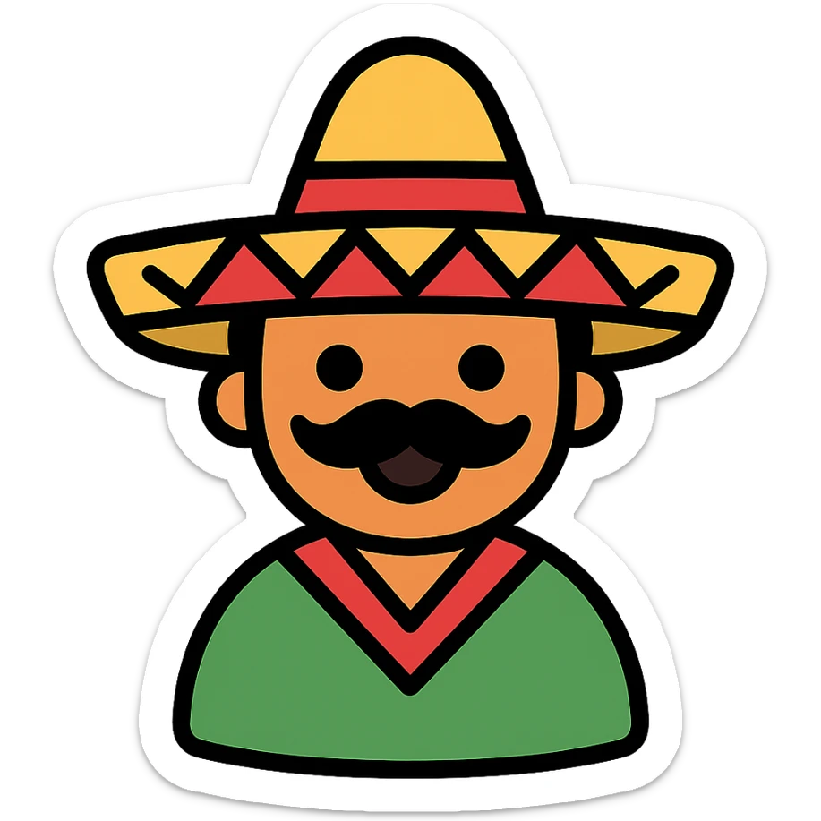 color outline icon of a funny Mexican character with a sombrero sticker