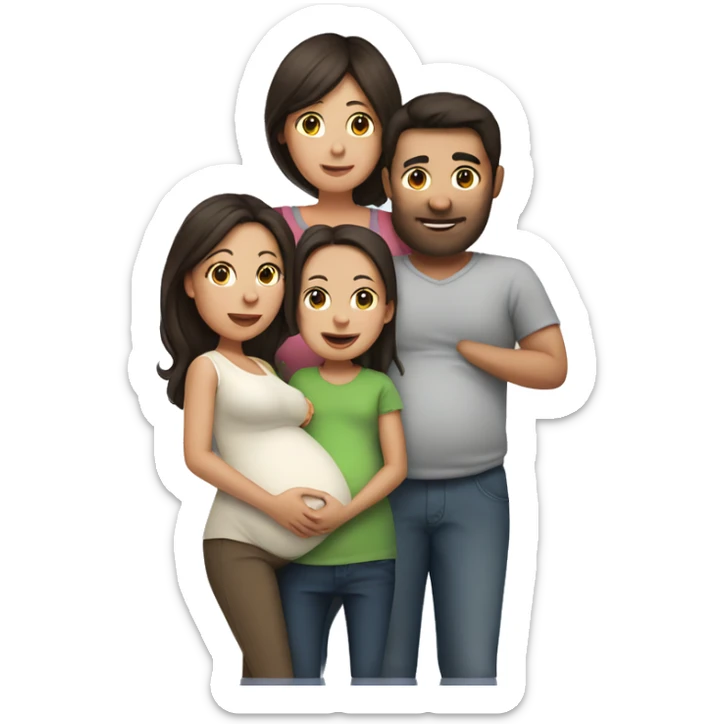 Family with pregnant Mum, dark brown hair sticker