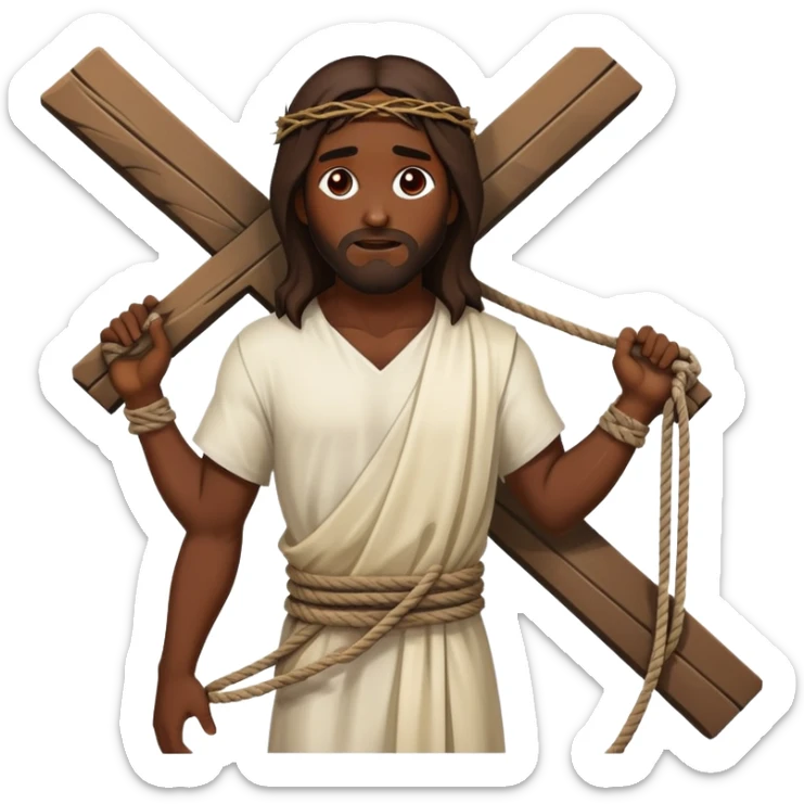 Dark skin Jesus christ  injured in ropes carries cross sticker