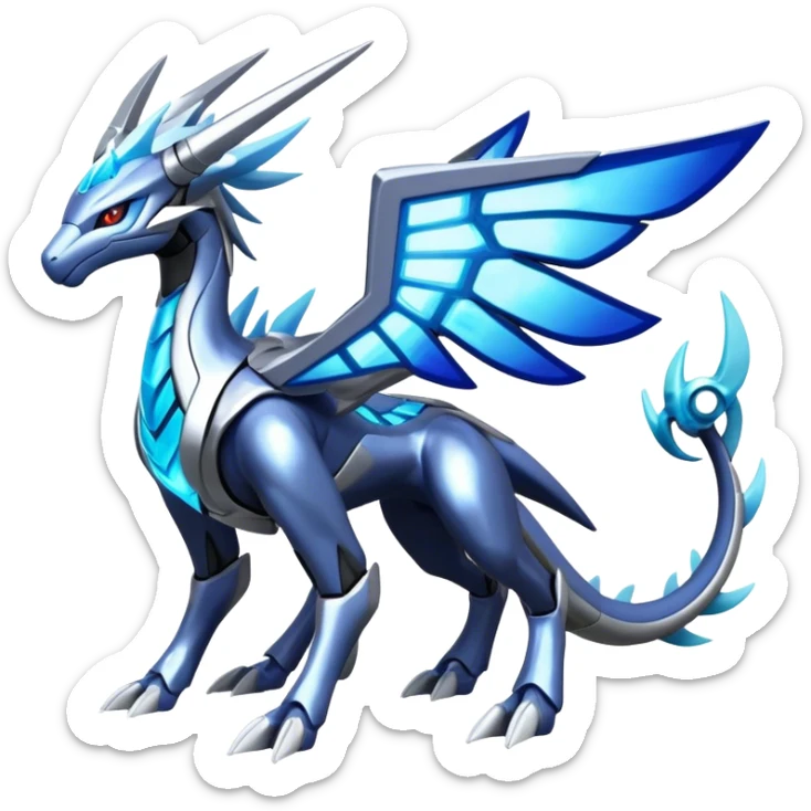 Cyborg-Kyurem-suicune-dialga-hybrid, full body, no wings, wingless sticker