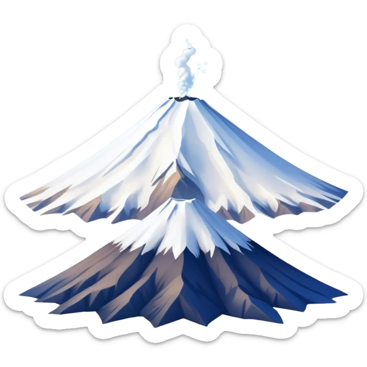 Cinematic Realistic Mount Fuji Landscape Emoji, depicted with the iconic snow-capped peak set against a serene sky rendered with lifelike textures and breathtaking, natural lighting. sticker