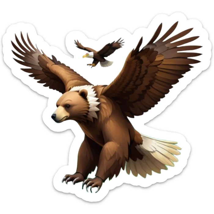 Collage of wild animals: a majestic bear in a lush green forest, a soaring eagle in the sky. A vibrant and detailed nature scene, capturing the beauty of wildlife. Transparent background. sticker